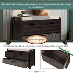 Banc de rangement en bois avec 2 paniers tressés