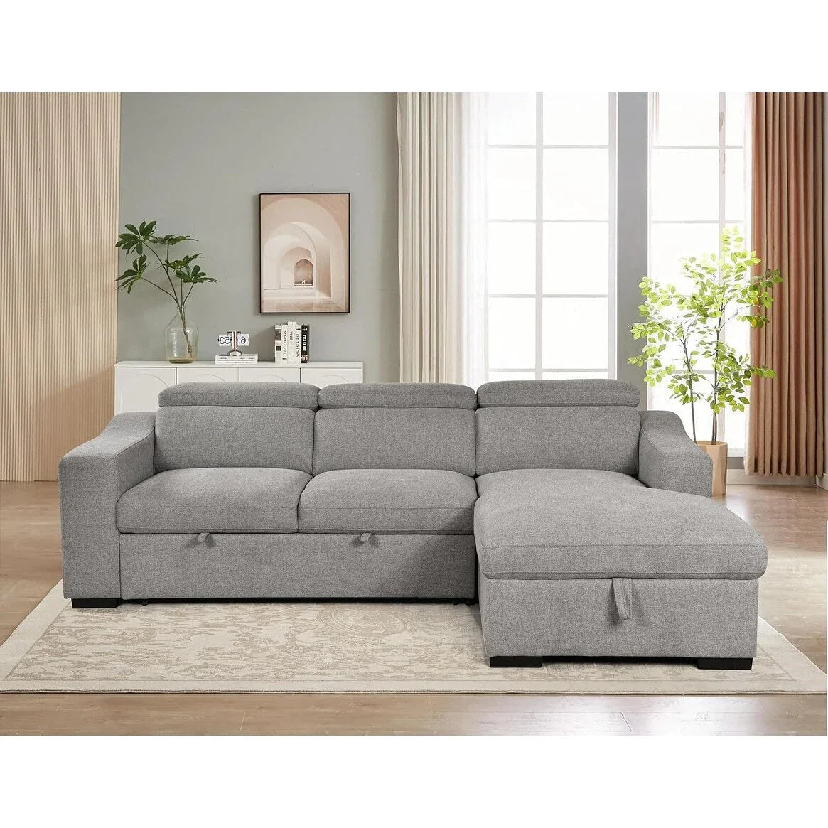 Canapé d'angle convertible Roomfitters 103 avec méridienne de rangement, appuis-tête réglables, canapé-lit en L