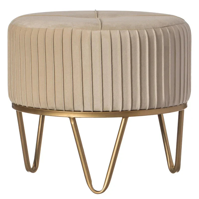 Tabouret pouf rond en velours surélevé avec base dorée épingle à cheveux