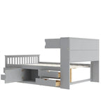 Lit plateforme capitaine double/grand avec 4 tiroirs et étagères de rangement, cadre de lit en bois massif avec tête de lit bibliothèque de rangement
