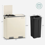 SONGMICS Poubelle double, 60L, en acier inoxydable, amande