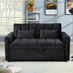 Divanetto Futon Moderno in Velluto con Schienale Reclinabile e Tasche, 2 Posti - Grigio Scuro / Grigio Chiaro / Blu / Nero
