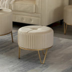 Tabouret pouf rond en velours surélevé avec base dorée épingle à cheveux
