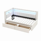 Lit plateforme rembourré avec ports USB et éclairage LED - Cadre de lit double/simple avec 2 tiroirs de rangement - Chambre à coucher moderne