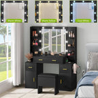 Coiffeuse avec prises intégrées et miroir éclairé, 55,1H x 43,3L x 15,74P