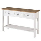 Console de couloir rustique en pin massif, blanc cérusé / marron antique / gris cérusé / non peinte, 3 tiroirs