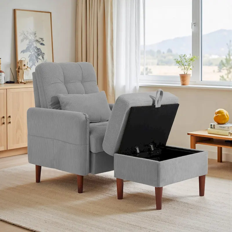Fauteuil de salon moderne UIXE avec pouf de rangement et dossier réglable