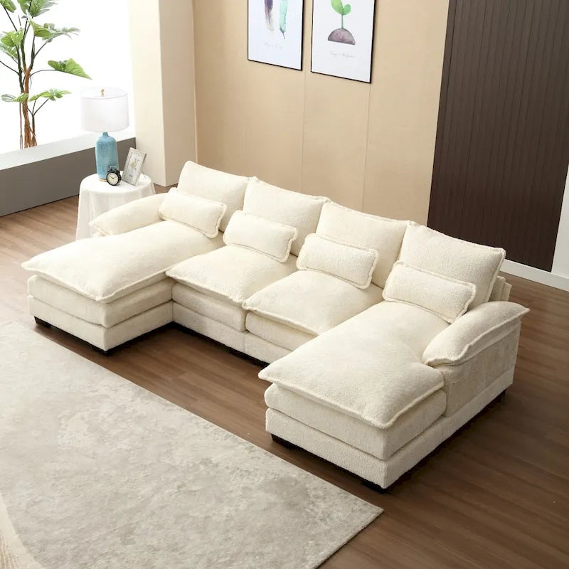 Canapé modulable Cloud pour salon, canapé d'angle moderne en chenille/boucle, canapé convertible modulable confortable avec double méridienne