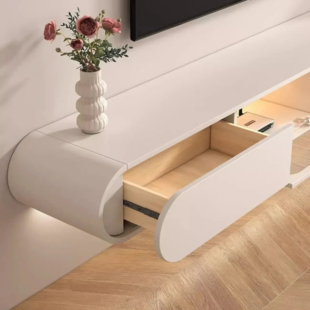 Meuble TV flottant en bois blanc avec rangement pour le salon