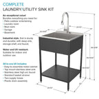 Lavello per bucato e supporto Transolid EWS-2422S in acciaio inossidabile, 24" L x 22" P x 35" A - 24" x 22"