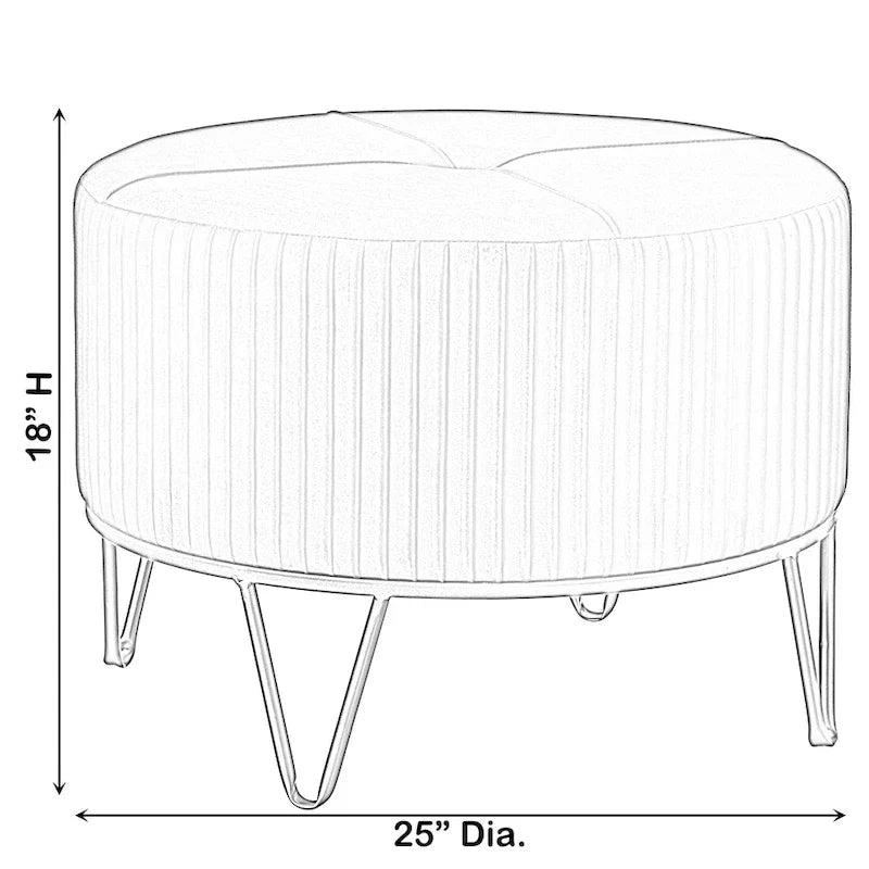 Tabouret pouf rond en velours surélevé avec base dorée épingle à cheveux