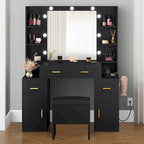 Coiffeuse avec prises intégrées et miroir éclairé, 55,1H x 43,3L x 15,74P