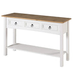 Console de couloir rustique en pin massif, blanc cérusé / marron antique / gris cérusé / non peinte, 3 tiroirs