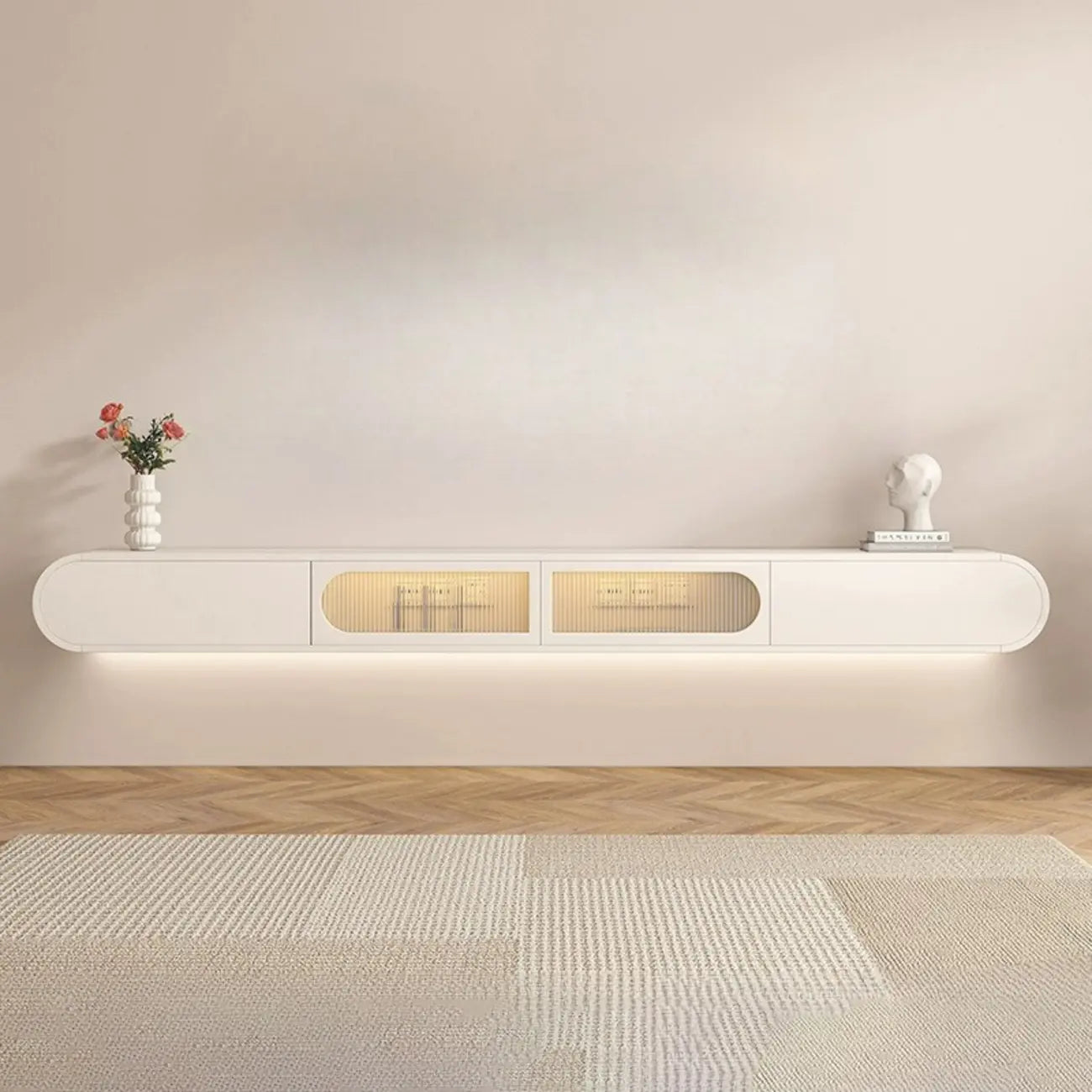 Meuble TV flottant en bois blanc avec rangement pour le salon