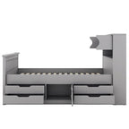 Lit plateforme capitaine double/grand avec 4 tiroirs et étagères de rangement, cadre de lit en bois massif avec tête de lit bibliothèque de rangement