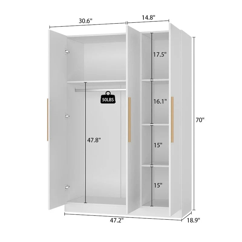 Armoire de rangement en bois avec 6 cubes de rangement et tringle à vêtements