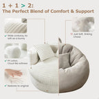 WOWMAX 47 Chaise Longue Ronde Intérieure, Canapé de Sol Surdimensionné en Velours Côtelé avec 2 Coussins Décoratifs