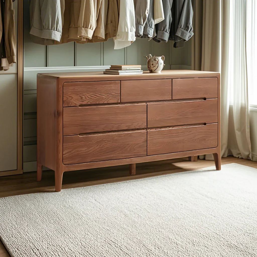 Commode double traditionnelle en bois de chêne naturel pour chambre à coucher