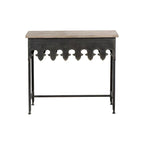 Console en métal finition zinc et bois à bord festonné