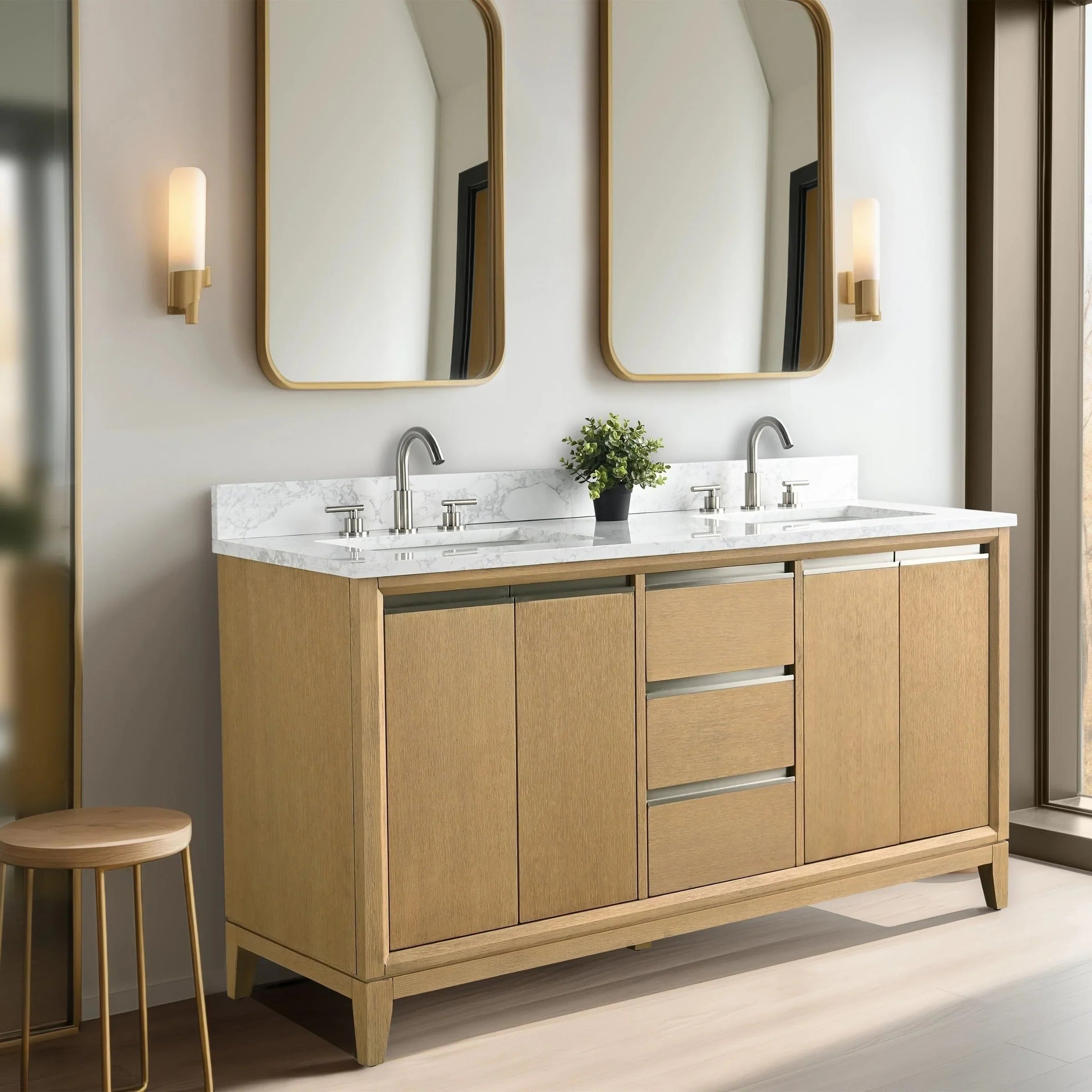 Meuble-lavabo Vanity Art avec évier en céramique et dessus en marbre reconstitué