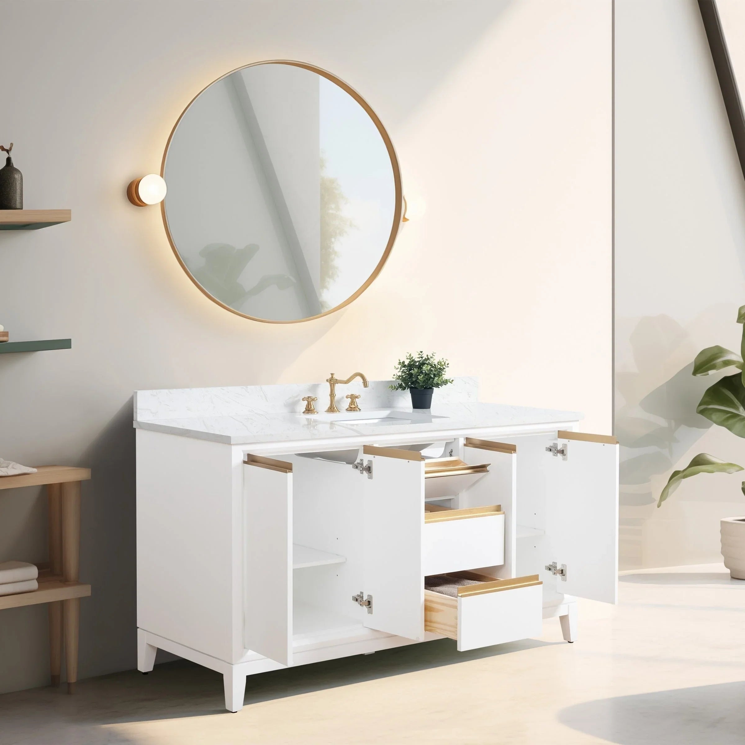 Meuble-lavabo Vanity Art avec évier en céramique et dessus en marbre reconstitué
