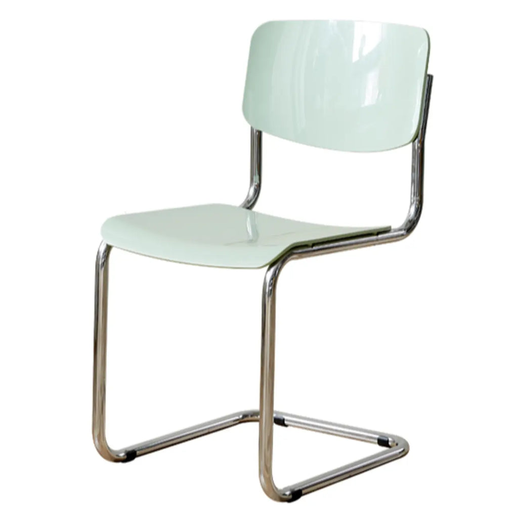 Chaise de salle à manger simple en métal sans accoudoirs, dossier plein, jaune