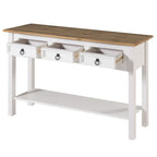 Console de couloir rustique en pin massif, blanc cérusé / marron antique / gris cérusé / non peinte, 3 tiroirs