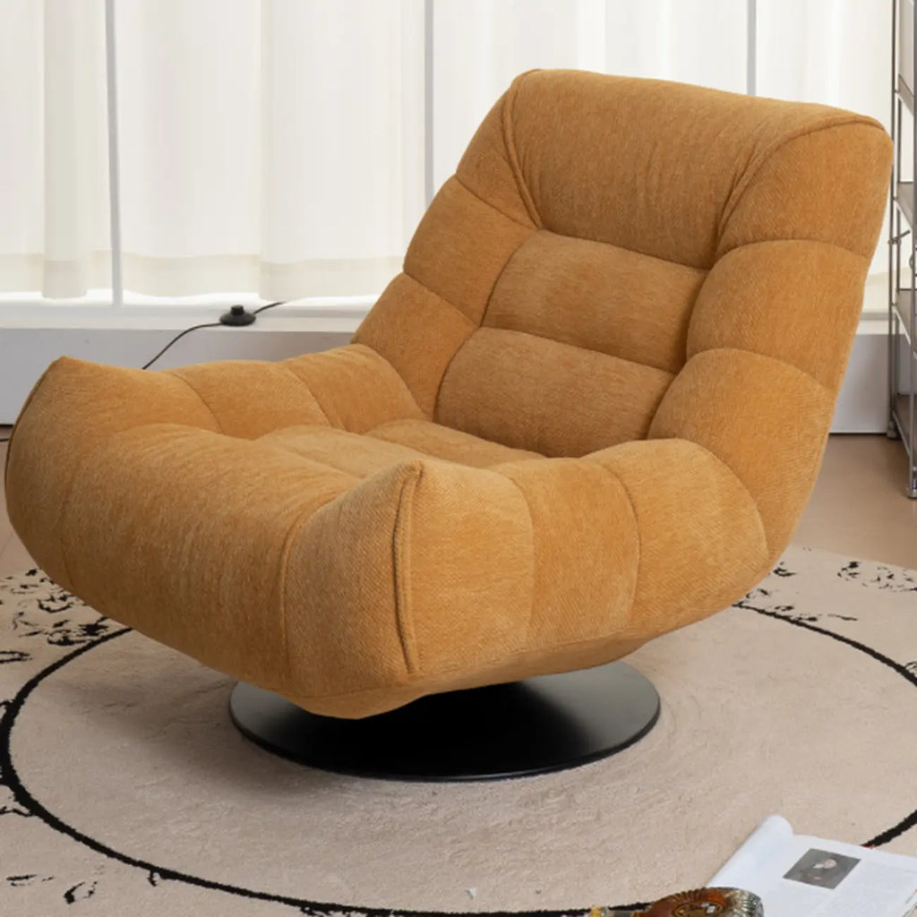 Fauteuil pivotant d'appoint en tissu chenille tufté jaune
