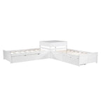 Lit plateforme en L moderne blanc de taille double avec lit gigogne et tiroirs pour chambre à coucher