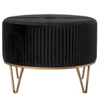 Tabouret pouf rond en velours surélevé avec base dorée épingle à cheveux