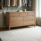 Commode double traditionnelle en bois de chêne naturel pour chambre à coucher