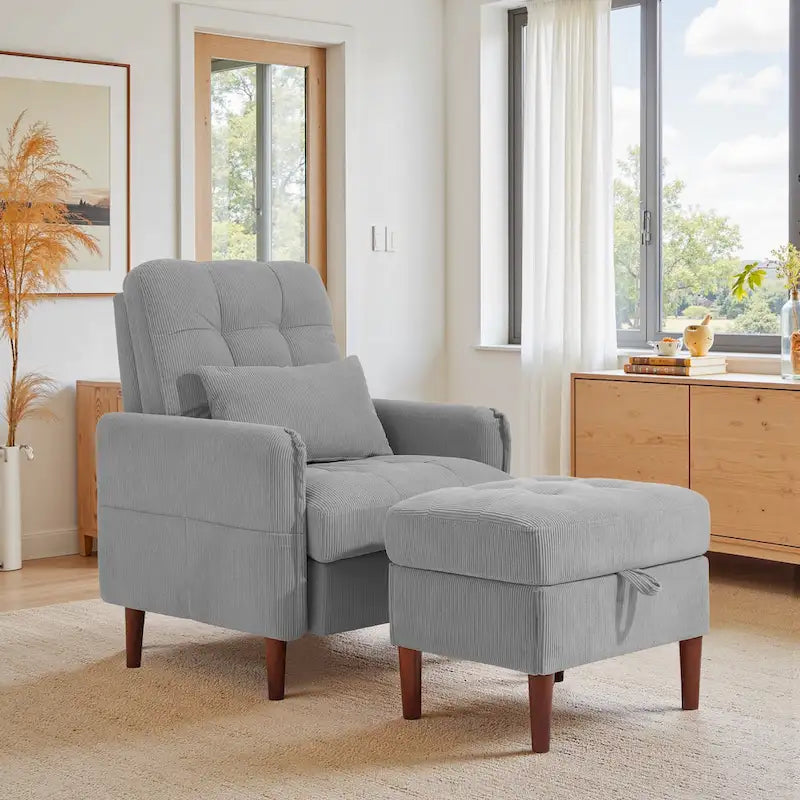 Fauteuil de salon moderne UIXE avec pouf de rangement et dossier réglable