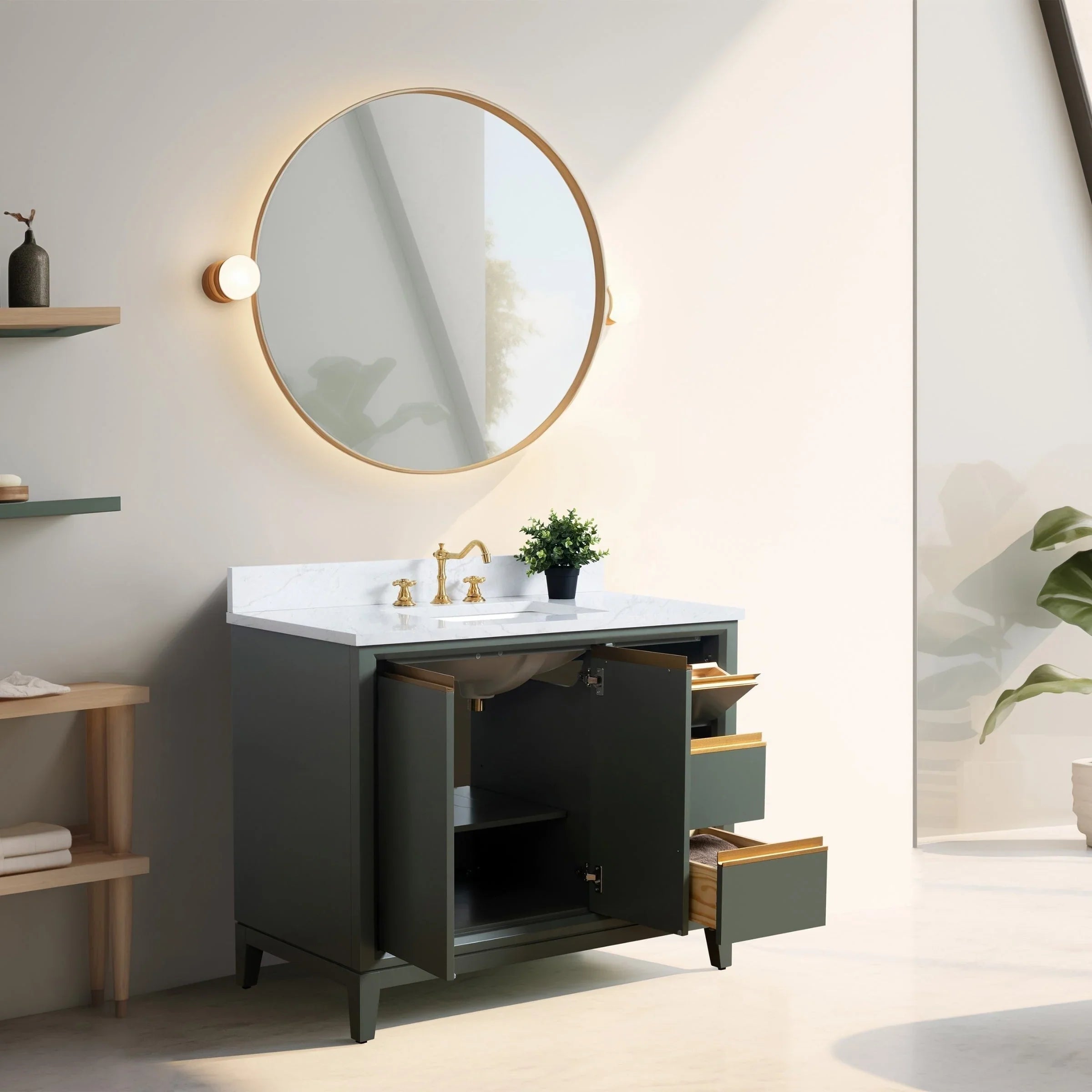 Meuble-lavabo Vanity Art avec évier en céramique et dessus en marbre reconstitué