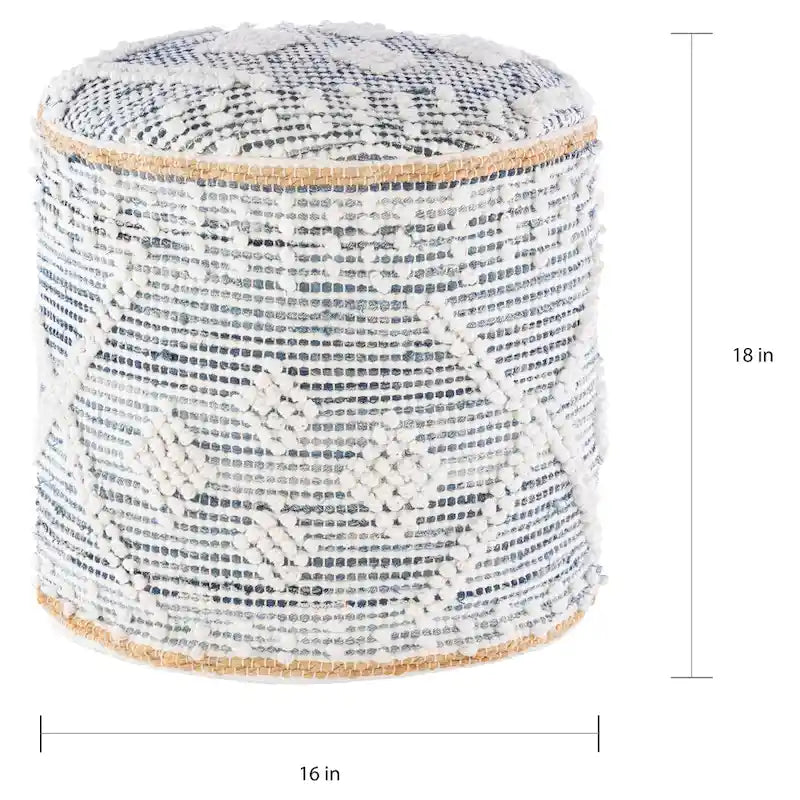 Pouf cylindrique en jean bohème Sibille de 45,7 cm