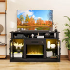 Meuble TV avec cheminée électrique, lumières LED et télécommandes