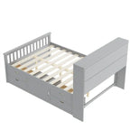 Lit plateforme capitaine double/grand avec 4 tiroirs et étagères de rangement, cadre de lit en bois massif avec tête de lit bibliothèque de rangement