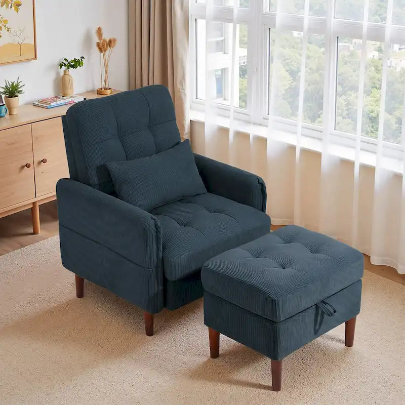 Fauteuil de salon moderne UIXE avec pouf de rangement et dossier réglable